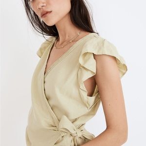 Madewell Linen-Blend Flutter-Sleeve Wrap Top